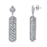 Rhodium Plated Sterling Silver Cubic Zirconia CZ Statement Art Deco Bar Wedding Dangle Drop Earrings