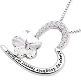 Sterling Silver Always My Daughter Forever My Friend Love Heart Crystal Cubic Zirconia Pendant Necklace
