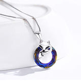 Fox Crystal Necklace 925 Sterling Silver Circle Crystal Pendant Necklace Fox Jewelry Gifts for Women