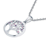 925 Sterling Silver Cubic Zirconia Birthstone Purple Amethyst Tree of Life Pendant Necklace