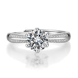 Silver Moissanite 6 Prong Flower  Wedding Engagement Ring