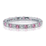 Rhodium Plated Sterling Silver Pink Cubic Zirconia CZ Stackable Anniversary Fashion Right Hand Eternity Band Ring
