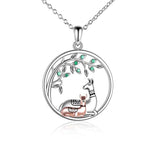 Silver Mother and Daughter Alpaca Tree of Life Animal Necklace 