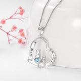 S925 Sterling Silver I Love You Mom Heart Cat Pendant Necklace Jewelry Gift for Mother's Birthday