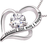 Sterling Silver Grandma I Love You Forever Love Heart Cubic Zirconia Pendant Necklace