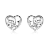 Silver Heart  Elephant Stud Earrings