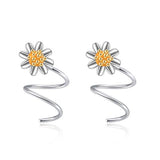 Silver daisy flower Ear Climber Crawler Earrings