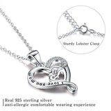 I Love You Mom Necklace CZ Love Heart Pendant 925 Sterling Silver Necklace Pendant 5A Cubic Zirconia Pendant with Necklaces for Women