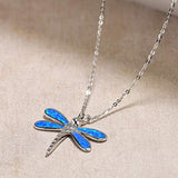October Birthstone Sterling Silver Opal Dragonfly Necklace Long Chain Charm Dainty Blue/White Pendant Jewelry for Women Girls 16