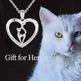 Cat Necklace 925 Sterling Silver CZ Stand Cat Necklace for Women Heart Necklace Cute Cat jewelry Gift for Birthday for Cat Lovers