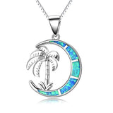 Silver Elegant Palm Tree With Moon opal Necklace Pendants 