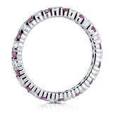 Rhodium Plated Sterling Silver Simulated Ruby Cubic Zirconia CZ Stackable Anniversary Fashion Right Hand Eternity Band Ring