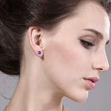 14K  Gold Round Purple Amethyst Gemstone Birthstone Stud Earrings