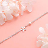 S925 Sterling Silver Jewelry Flower Charm with Freshwater Cultured Pearl Adjustable Chain  Bracelet Gift For Women