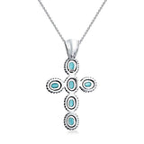 Southwestern Style Stabilized Turquoise Rope Bezel Set Cross Pendant Necklace For Women 925 Sterling Silver