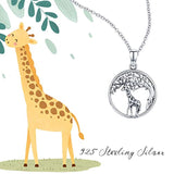 Tree of Life Giraffe Necklace for Women,S925 Sterling Silver Oxidation Pendant Forever Love Family Cute Animal Jewelry Gifts for Women