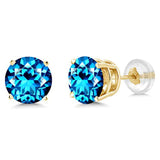 14K  Gold Set with Round Blue Topaz from Swarovski Stud Earrings