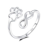 Silver Pet Lovers Pawprint Love Heart Infinity Ring 
