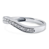 Rhodium Plated Sterling Silver Cubic Zirconia CZ Wedding Curved Half Eternity Band Ring
