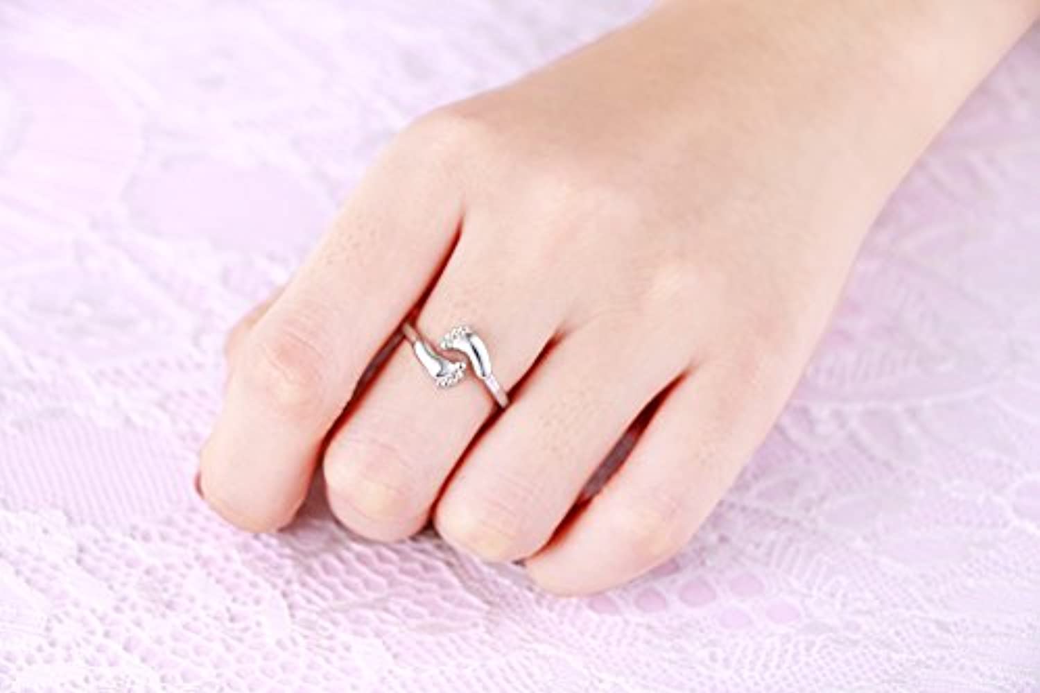 925 Sterling Silver Infinity Love Forever Family Cute Baby Feet Open Wrap Ring for Women Mom Teens,Size 6 7 8