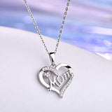 925 Sterling Silver Cubic Zirconia Heart Pendant Necklace Mother's Gift
