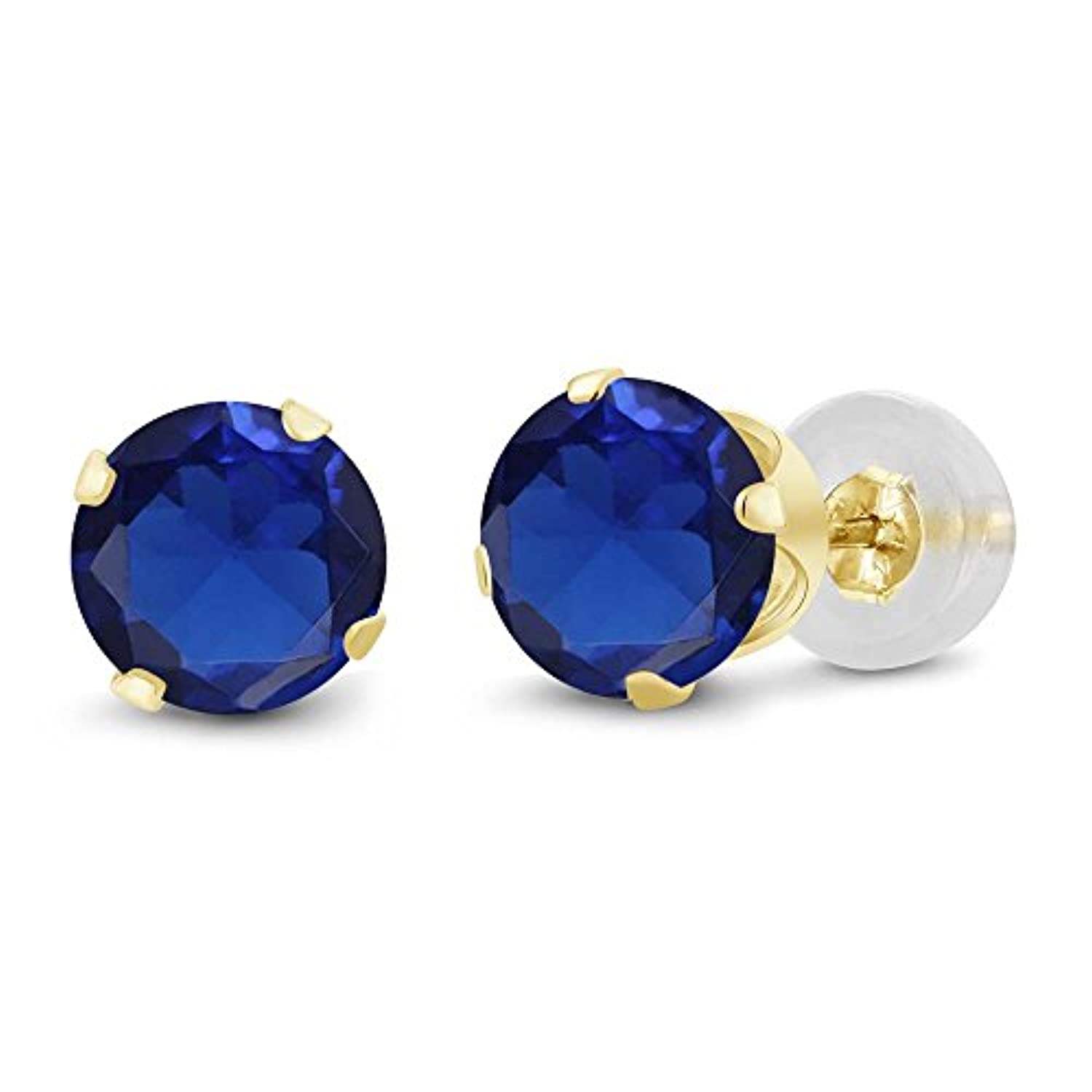 14K  Gold Blue Created Sapphire Stud  Earrings