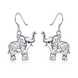 Silver Cute Elephant Animal Dangle Drop Earrings