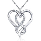 Silver  White Gold-Plated Love Heart infinity Pendant Necklace