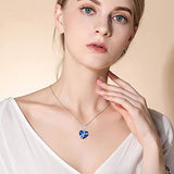 Rose Necklace 925 Sterling Silver Love Heart Pendant Necklace for Women Wife Girlfriend Blue Heart Crystals Jewelry