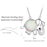 Sterling Silver Elephant Necklace White Created Opal Cute Pendant Necklace Small Dot Round Disc Fine Jewelry For Women Girls 16+2 inch Extender