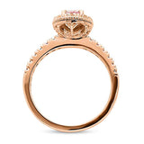 Rose Gold Plated Sterling Silver Halo Promise Engagement Ring Made with Swarovski Zirconia Morganite Color Pear Cut
