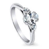 Rhodium Plated Sterling Silver 3-Stone Anniversary Promise Engagement Ring Made with Zirconia Oval Cut