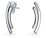 Minimalist Geometric Double Curved Bar Stud Earrings For Women For Teen 925 Sterling Silver