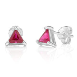 925 Sterling Silve Fuchsia Pink Crystal Triangle Small Post Stud Earrings