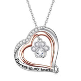  Silver  Forever in my heart paw Animal Heart Pendant Necklace