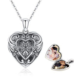 Silver Retro Butterfly Heart Locket Necklace