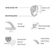 Wedding Engagement Promise Ring Rhodium Plated 925 Sterling Silver Heart Cut Cubic Zirconia Halo Pave CZ Jewelry for Wife Lover Girlfriend