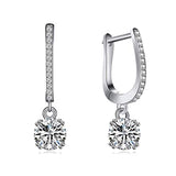 White Gold Plated 925 Sterling Silver CZ Cubic Zirconia Round Drop Dangle Drop Small Hoop Earrings For Women Girls