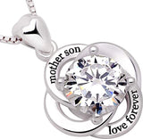 Sterling Silver Mother Son Love Forever Cubic Zirconia Pendant Necklace