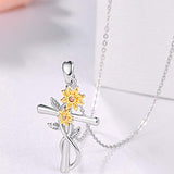 925 Sterling Silver Sunflower cross Necklace for Women