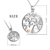 Sterling Silver Tree of Life Pendant Necklace, Cubic Zirconia Family Spiritual Tree Gifts for Mother Daughter