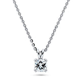 Rhodium Plated Sterling Silver Solitaire Anniversary Wedding Pendant Necklace Made with Swarovski Zirconia Checkerboard Cushion Cut
