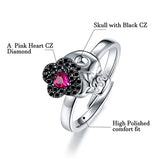 Skull Flower Toe Rings for Women, S925 Sterling Silver   CZ Adjustable  Open Ring Jewelry For Halloween