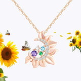 Dainty Sunflower Necklace 925 Sterling Silver Rose Gold Plated Pendant Necklace Colorful Diamond Half Moon Pendant Jewelry Gifts For Women Mother Sister Girlfriend Wife