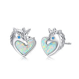  Silver love heart unicorn stud earrings