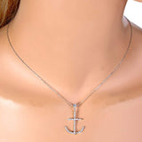 925 Sterling Silver Cubic Zirconia Nautical Theme Ship Anchor Pendant Necklace Clear