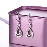 925 Sterling Silver Cubic Zirconia Double Infinity Symbol Dangle Leverback Earrings