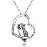 Silver Animal Necklaces Owl Bird Heart Pendant Necklace