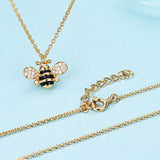14K Gold Plated Honey Bee Pendant Necklace 925 Sterling Silver Zirconia Small Dainty Jewelry For Women Gifts