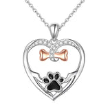 Cute paw & bone Heart Pendant Necklace